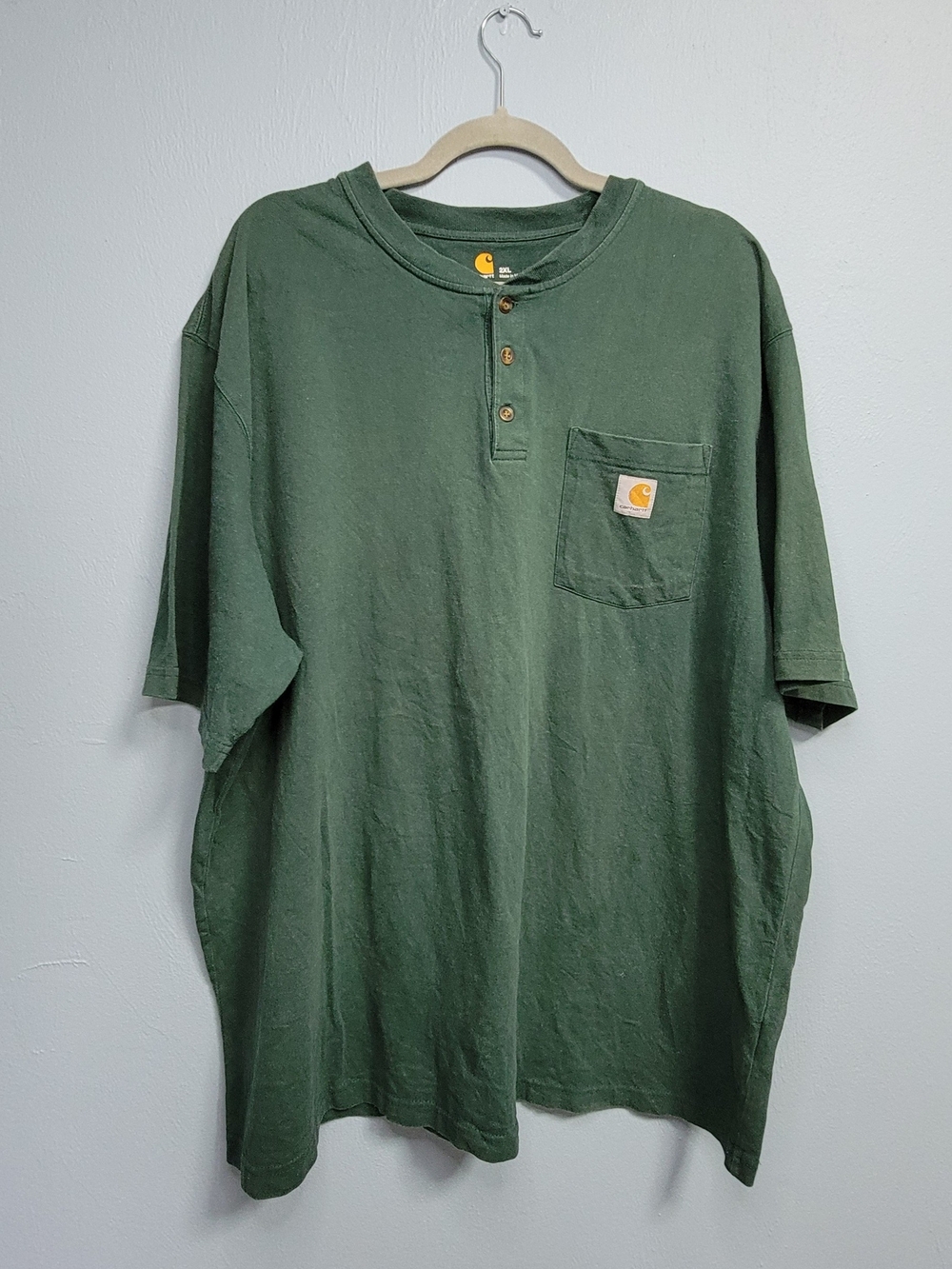 Mens Carhartt Original Fit Dark Green Henley Short Sleeve T-Shirt w/Pocket - 2XL